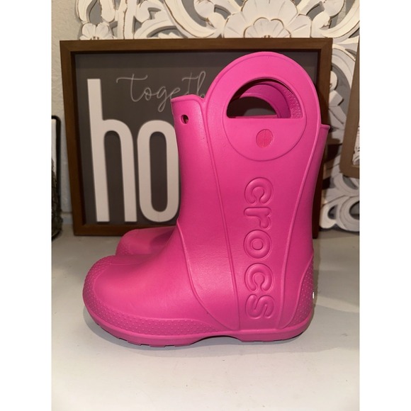 Crocs Kids Handle It Rain Boot Size J2 Pink Waterproof Slip On 12803 Youth 2 - Picture 4 of 7